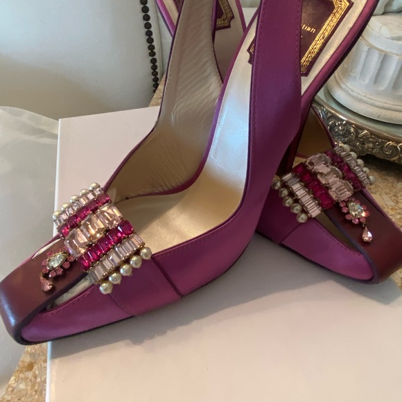 COPY - Christian Dior Sling back Jeweled Satin & leather Vintage Pink - Purple …